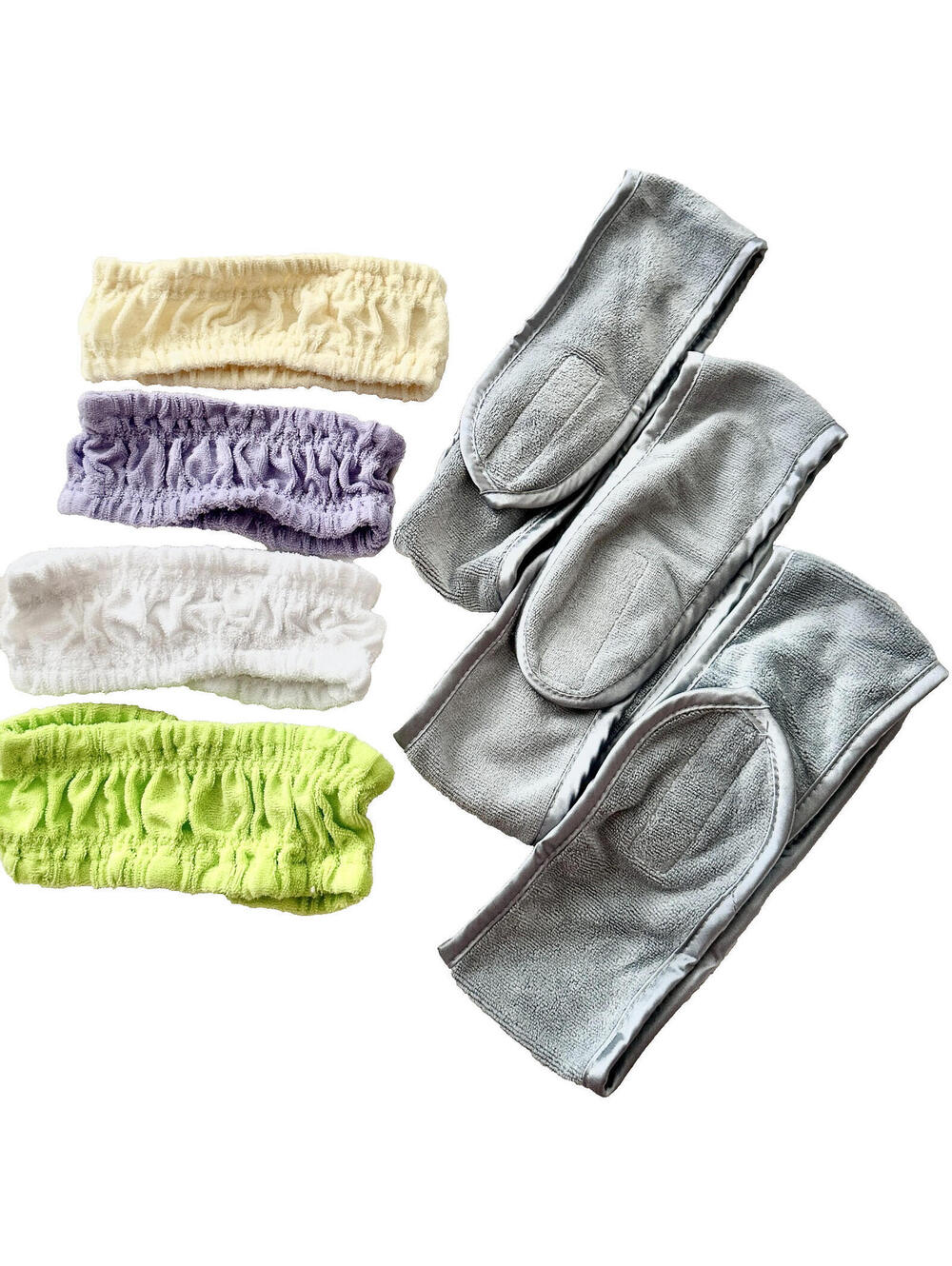 Lot of 7: TruBeauty Gray Green Lilac Yellow Terry Cloth Stretch Spa Headbands
